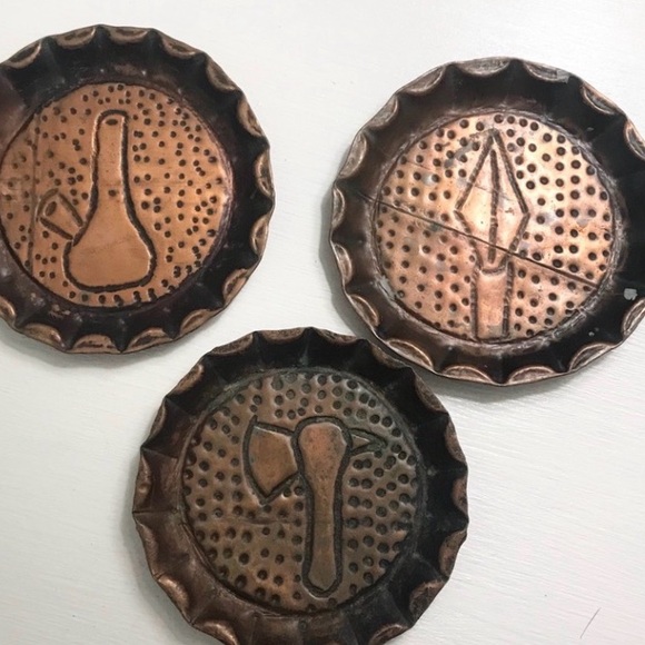 Vintage 1970s African Hammered Copper Ashtrays Set of 3